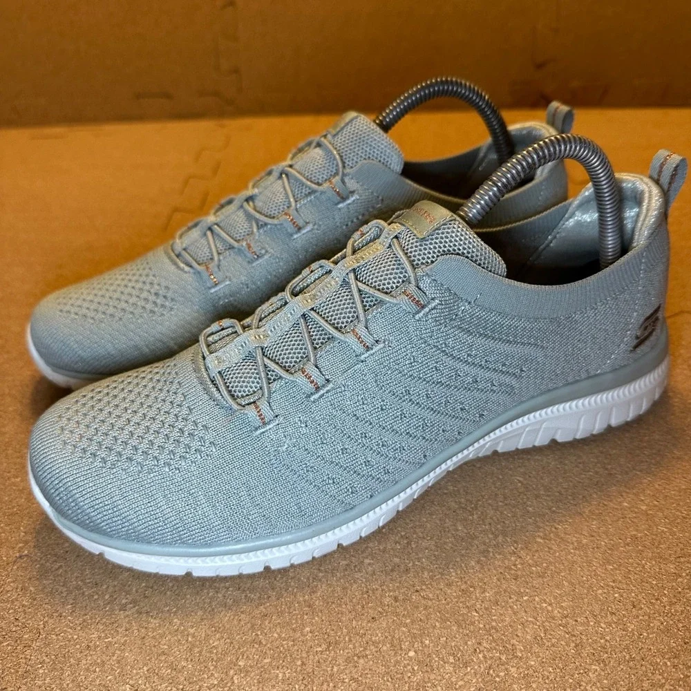 Skechers Bobs Sport Squad Women 9 Sage Green Bungee Slip On Walking Shoes 104723